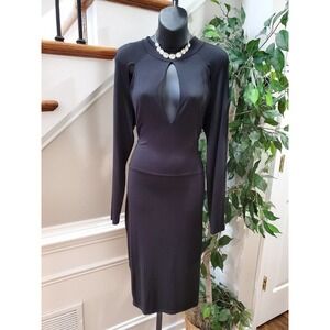 Sexy Diva Women Black Polyester Mock Neck Long Sleeve Knee Length Dress Size 2XL